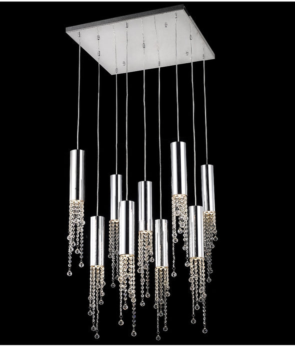 Hanging crystal light fixture for lobby, staircase, loft, stairwell