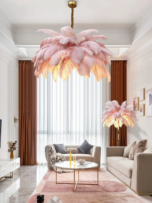 MIRODEMI® Pink/White Feather Round G9 Copper Hanging Art Design Chandelier