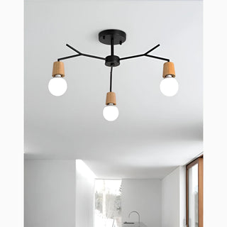 Modern|Wood|Metal|Lamp|Chandelier|LED|Black