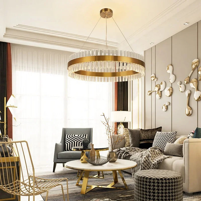 Round|Pendant|Crystal|Gold|Steel|LED|Chandelier|Living|Dining