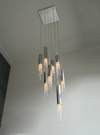 Hanging crystal light fixture for lobby, staircase, loft, stairwell