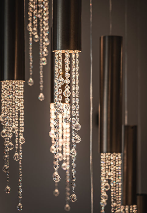 Hanging crystal light fixture for lobby, staircase, loft, stairwell