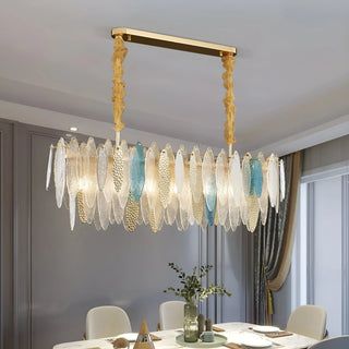 Oostende | Smoky Gray, Blue and Gold Frosted Glass Rectangle Crystal Chandelier