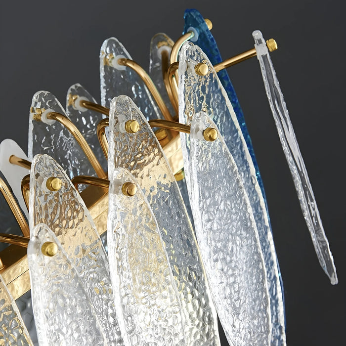 Oostende | Smoky Gray, Blue and Gold Frosted Glass Rectangle Crystal Chandelier