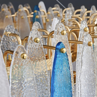 Oostende | Smoky Gray, Blue and Gold Frosted Glass Rectangle Crystal Chandelier