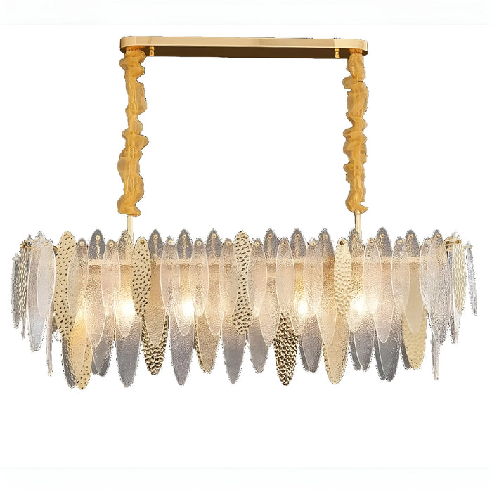 Oostende | Smoky Gray, Blue and Gold Frosted Glass Rectangle Crystal Chandelier