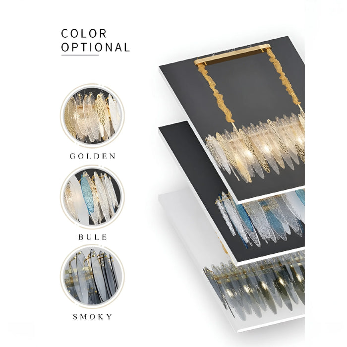 Oostende | Smoky Gray, Blue and Gold Frosted Glass Rectangle Crystal Chandelier