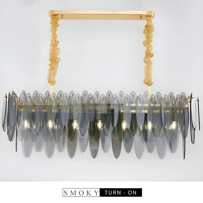 Oostende | Smoky Gray, Blue and Gold Frosted Glass Rectangle Crystal Chandelier