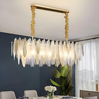 Oostende | Smoky Gray, Blue and Gold Frosted Glass Rectangle Crystal Chandelier