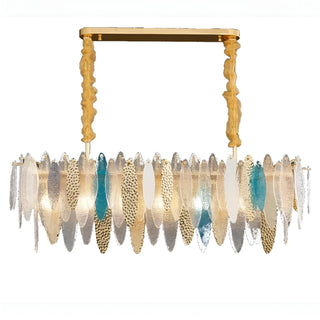 Oostende | Smoky Gray, Blue and Gold Frosted Glass Rectangle Crystal Chandelier