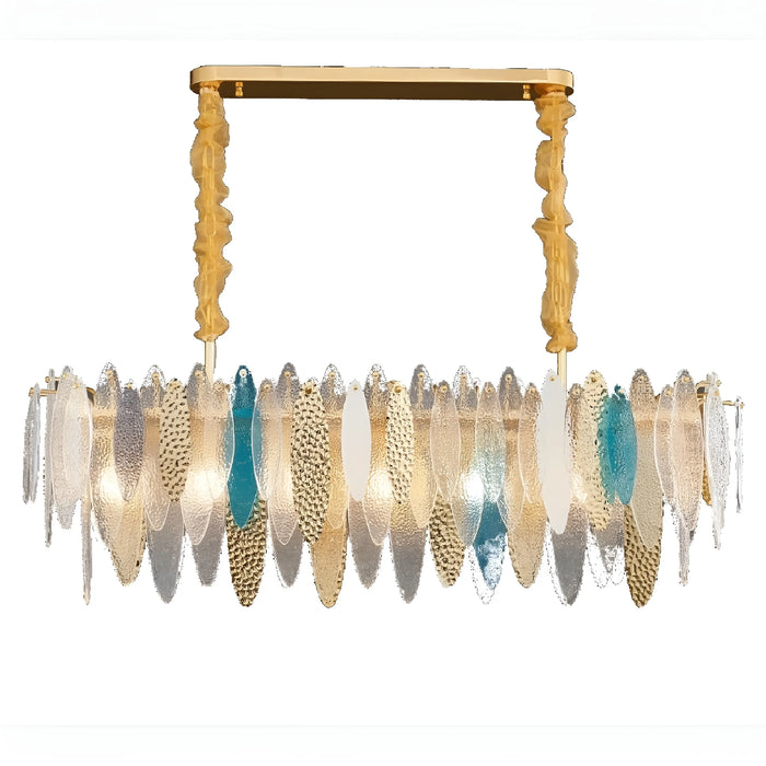 Oostende | Smoky Gray, Blue and Gold Frosted Glass Rectangle Crystal Chandelier