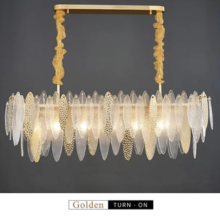 Oostende | Smoky Gray, Blue and Gold Frosted Glass Rectangle Crystal Chandelier