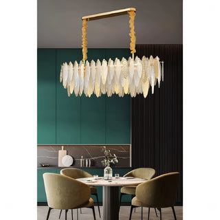 Oostende | Smoky Gray, Blue and Gold Frosted Glass Rectangle Crystal Chandelier