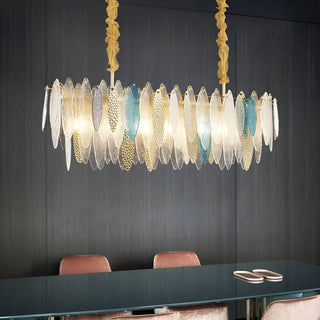 Oostende | Smoky Gray, Blue and Gold Frosted Glass Rectangle Crystal Chandelier