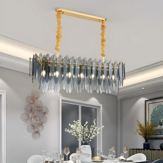 Oostende | Smoky Gray, Blue and Gold Frosted Glass Rectangle Crystal Chandelier