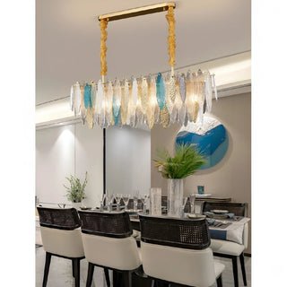 Oostende | Smoky Gray, Blue and Gold Frosted Glass Rectangle Crystal Chandelier