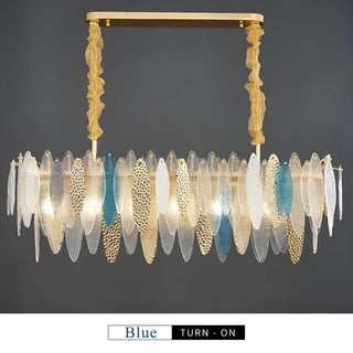 Oostende | Smoky Gray, Blue and Gold Frosted Glass Rectangle Crystal Chandelier