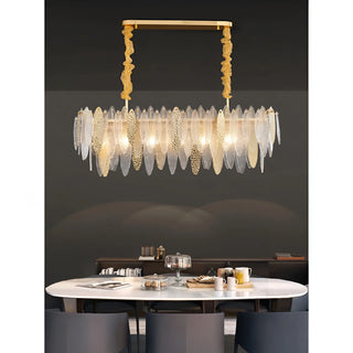 Oostende | Smoky Gray, Blue and Gold Frosted Glass Rectangle Crystal Chandelier