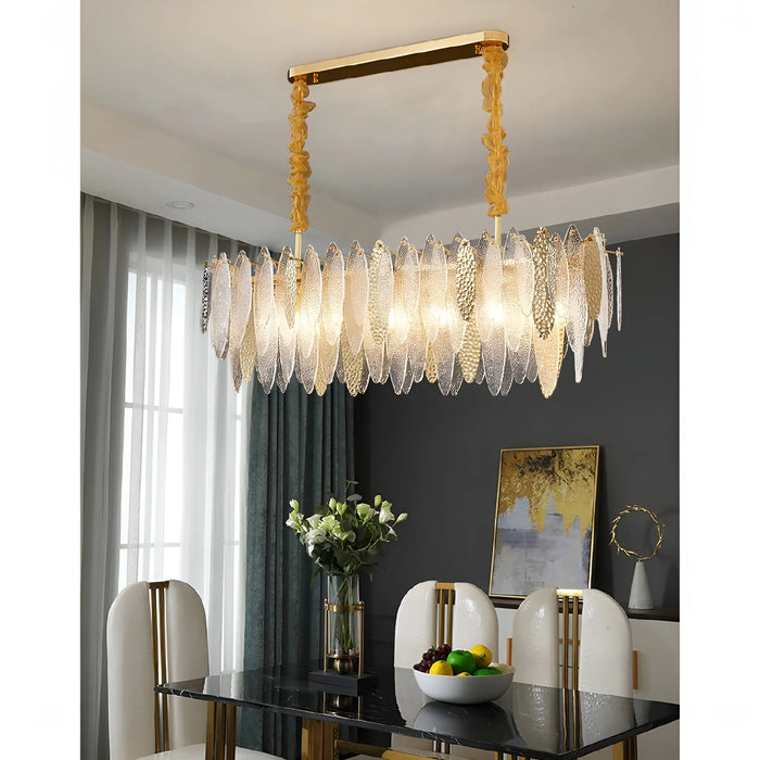 Oostende | Smoky Gray, Blue and Gold Frosted Glass Rectangle Crystal Chandelier