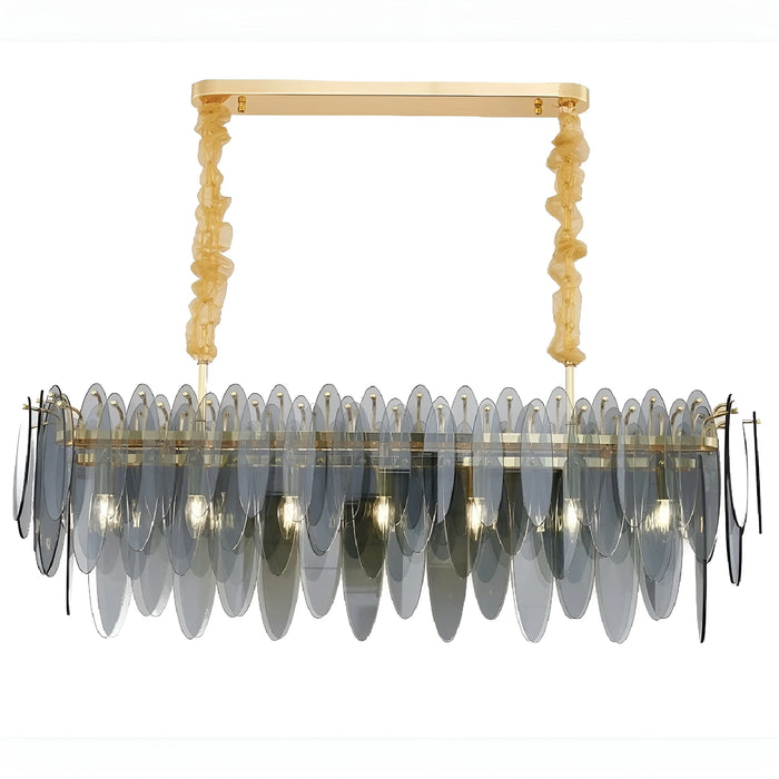 Oostende | Smoky Gray, Blue and Gold Frosted Glass Rectangle Crystal Chandelier