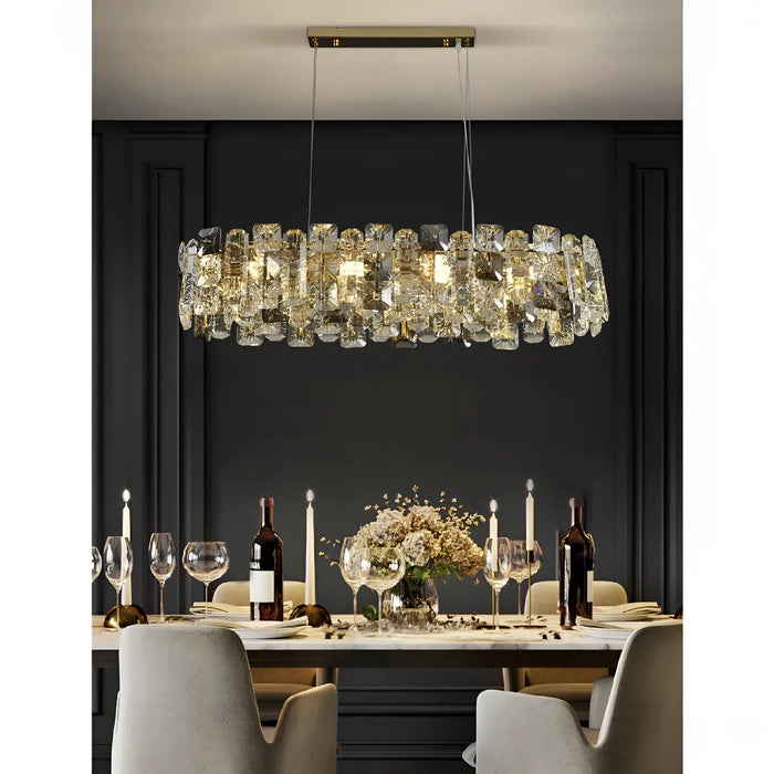 Oudenaarde | Gold Oval Luxury Crystal Hanging Chandelier for Dining Room