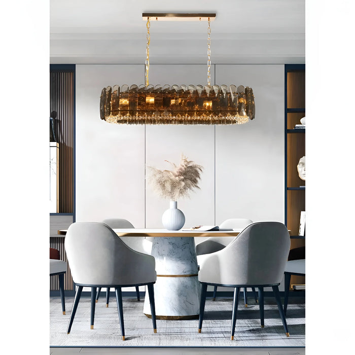 Pietra Ligure | Rectangular Golden Crystal Chandelier for Living Room