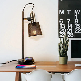 Retro|Industrial|Table|Desk|Lamp|Black|Gold|Charger|Adjustable|Turning|Wireless