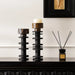 Marble|Travertine|Stone|Large|Pillar|Candle|Holder|Black|Brown