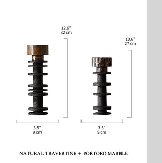 Marble|Travertine|Stone|Large|Pillar|Candle|Holder|Black|Brown