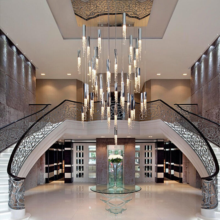 Hanging crystal light fixture for lobby, staircase, loft, stairwell