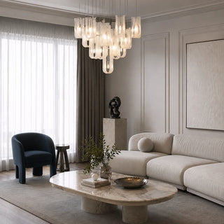 Liora Cascade glass chandelier for living room modern luxury hanging ceiling light with cascading glass design elegant statement lighting fixture for contemporary interior decor