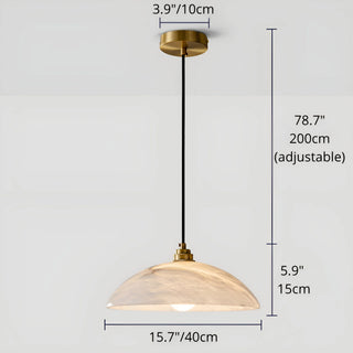 Lunara alabaster pendant light 15.7 inxhes 40 cm with brass canopy and long adjustable hanging cord, natural stone lampshade