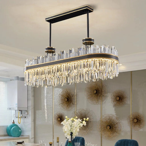 Luxury Oval Black Crystal LED Chandelier for Dining Room, Living Room