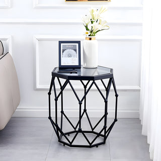 Elegant Tempered Glass Side Table with Geometric Pattern | premium furniture | glass side tables | compact tables | accent tables