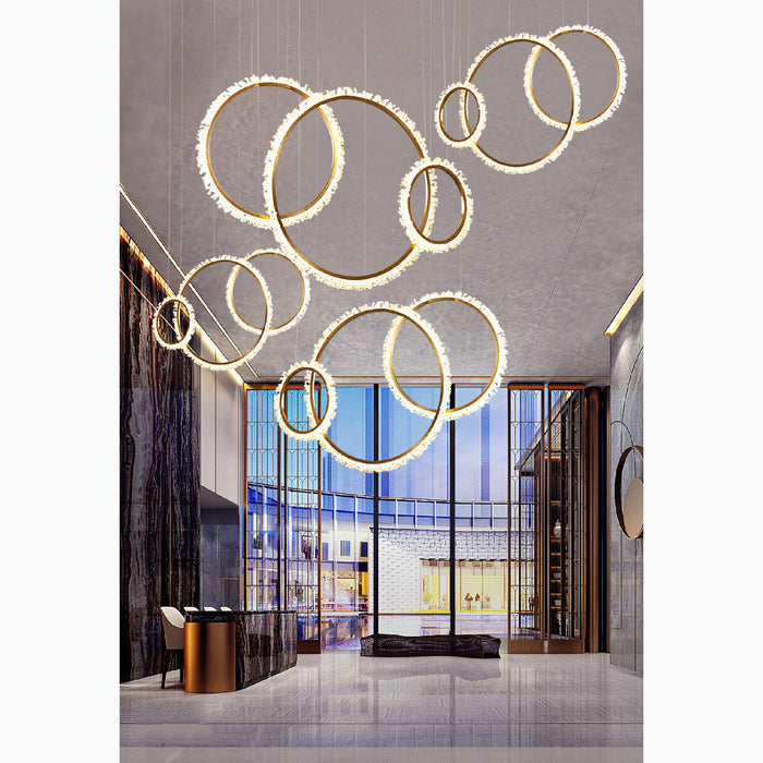 MIRODEMI® Modern Aesthetic Crystal LED Pendant Light in the Shape of Rings for Living Room Cool Light / Dia15.7+23.6+31.5" / Dia40.0+60.0+80.0cm