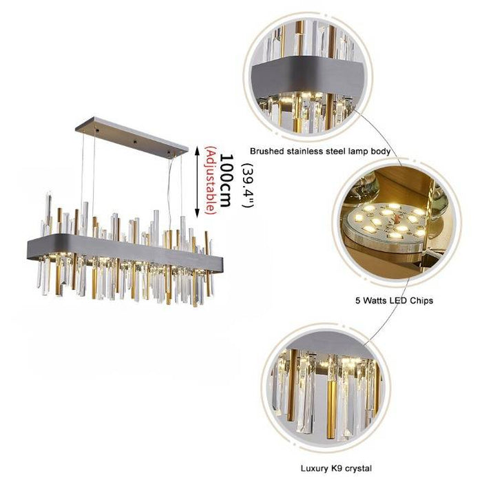 MIRODEMI® Abano Terme | Marvellous Gold And Black Rectangle Crystal Chandelier for Dining Area