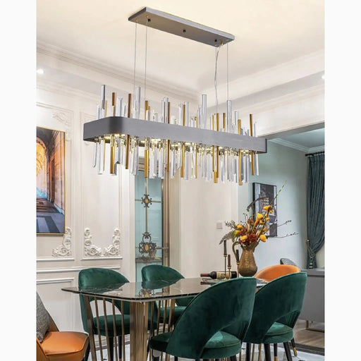 MIRODEMI® Abano Terme | Gold And Black Rectangle Crystal Chandelier for Dining Room