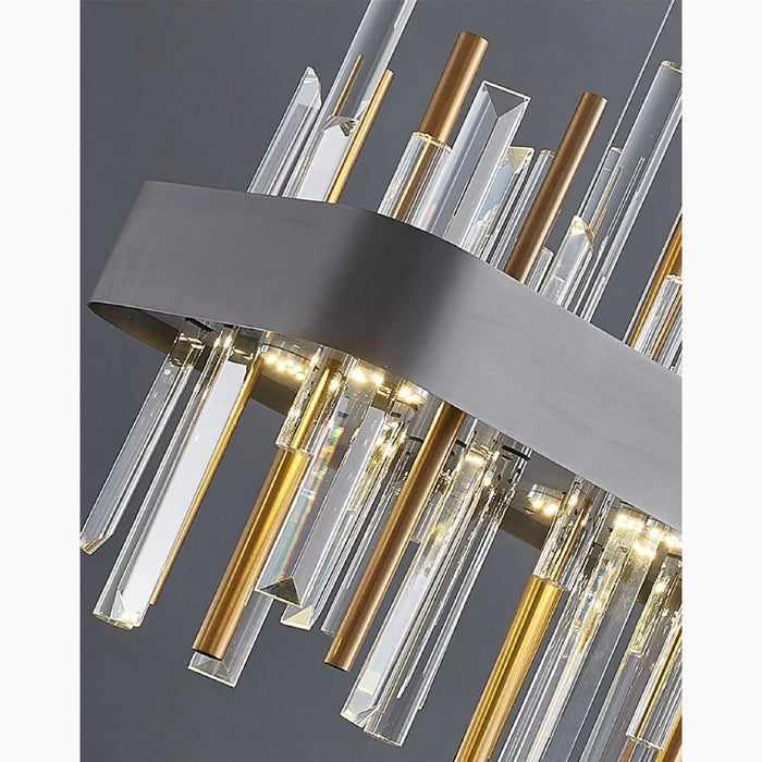 MIRODEMI® Abano Terme | Miracle Gold And Black Rectangle Crystal Chandelier for Dining Room