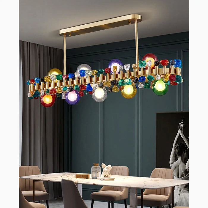 MIRODEMI® Abbadia Cerreto | Wonderful Gold Rectangle Colorful Crystal Chandelier for Dining Room