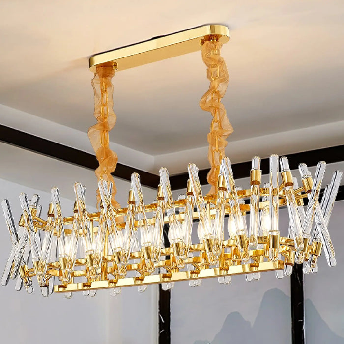 MIRODEMI® Abbadia Lariana | Incredible Luxury Gold Rectangle Creative Design Glass Chandelier For Dining Room 