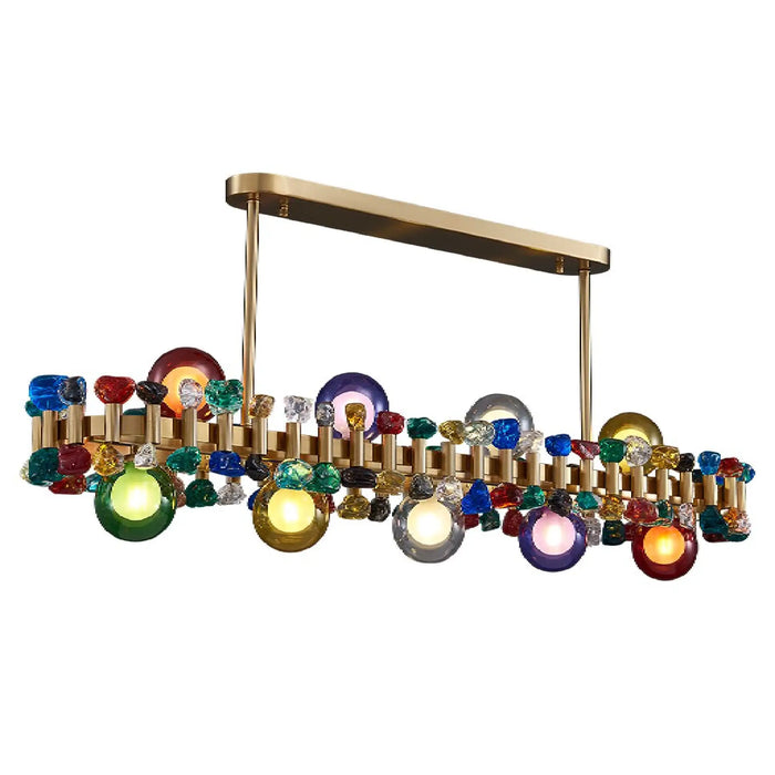 MIRODEMI® Abbadia Cerreto | Elite Gold Rectangle Colorful Crystal Chandelier for Dining Room