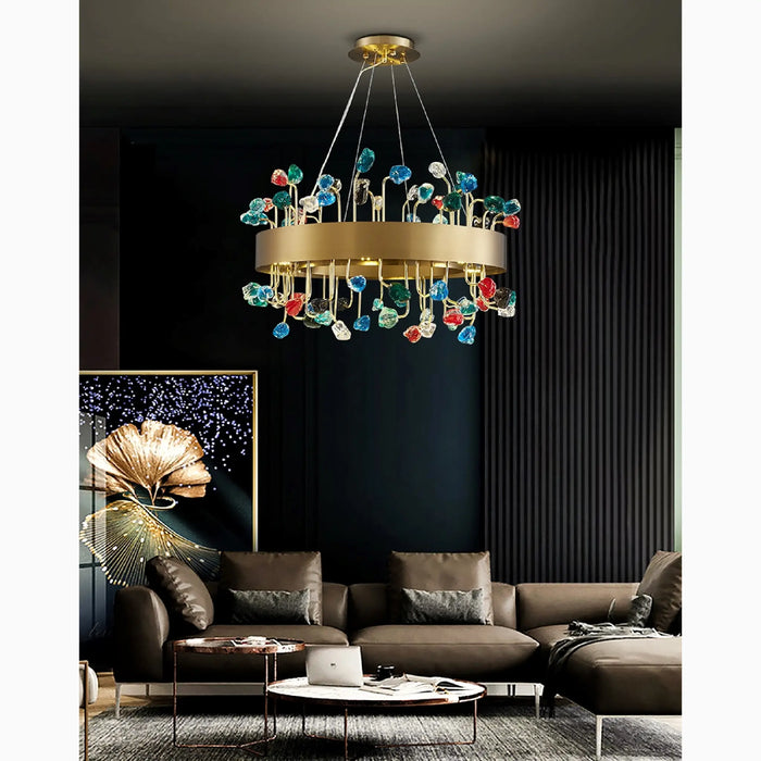 MIRODEMI® Abbadia San Salvatore | Gold Rectangle Colorful Crystal Chandelier for Dining Room