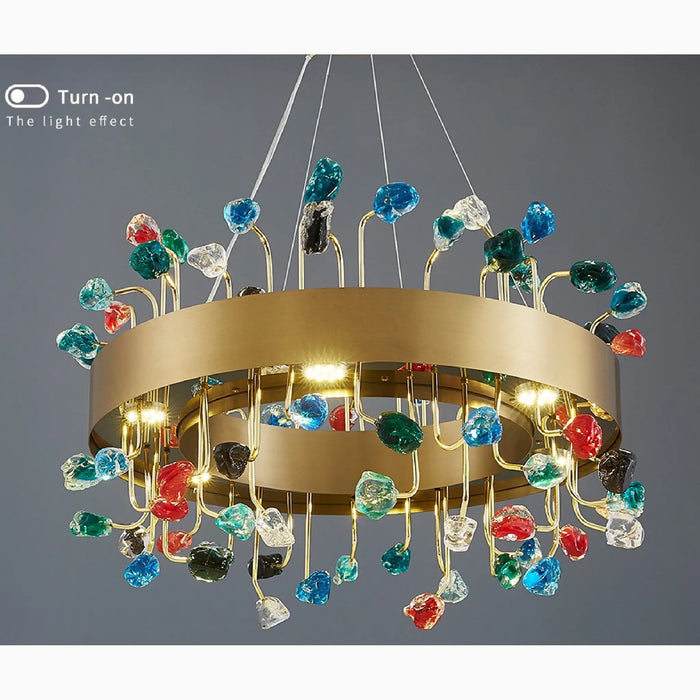 MIRODEMI® Abbadia San Salvatore | Classy Style Gold Rectangle Colorful Crystal Chandelier for Living room