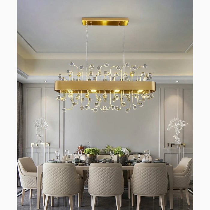 MIRODEMI® Abbadia San Salvatore | Gold Rectangle Colorful Crystal Chandelier for Kitchen Table