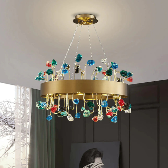 MIRODEMI® Abbadia San Salvatore | Elite Perfect Gold Rectangle Colorful Crystal Chandelier for Living room