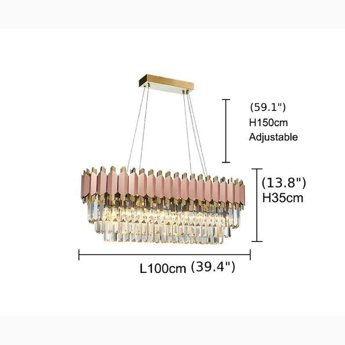 MIRODEMI® Abbasanta | Luxury Gold/Pink Rectangle Crystal LED Chandelier For Dining Room Sizes