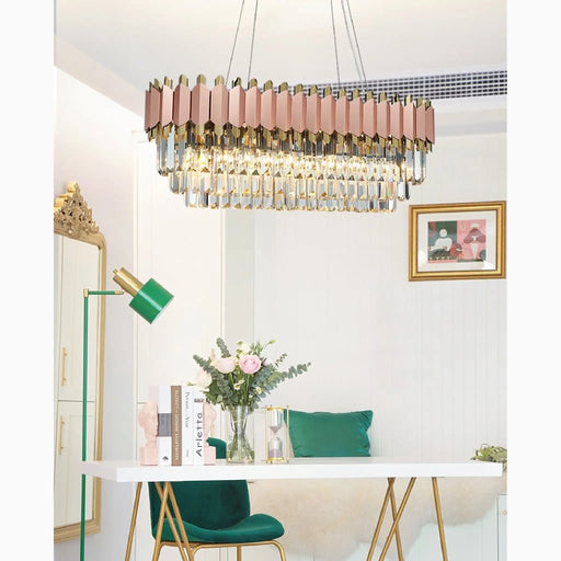 MIRODEMI® Abbasanta | Luxury Gold/Pink Rectangle Crystal LED Chandelier For Dining Room