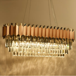 Abbasanta | Luxury Gold/Pink Rectangle Crystal LED Chandelier For Classy Dining Room