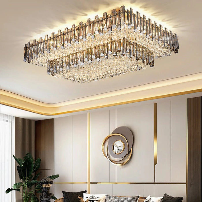 MIRODEMI® Acciano | Modern Rectangular Crystal LED Chandelier for living room