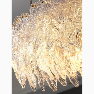 MIRODEMI Acquafondata Rectangle Gold Frosted Glass Leaf Chandelier Details With Light On